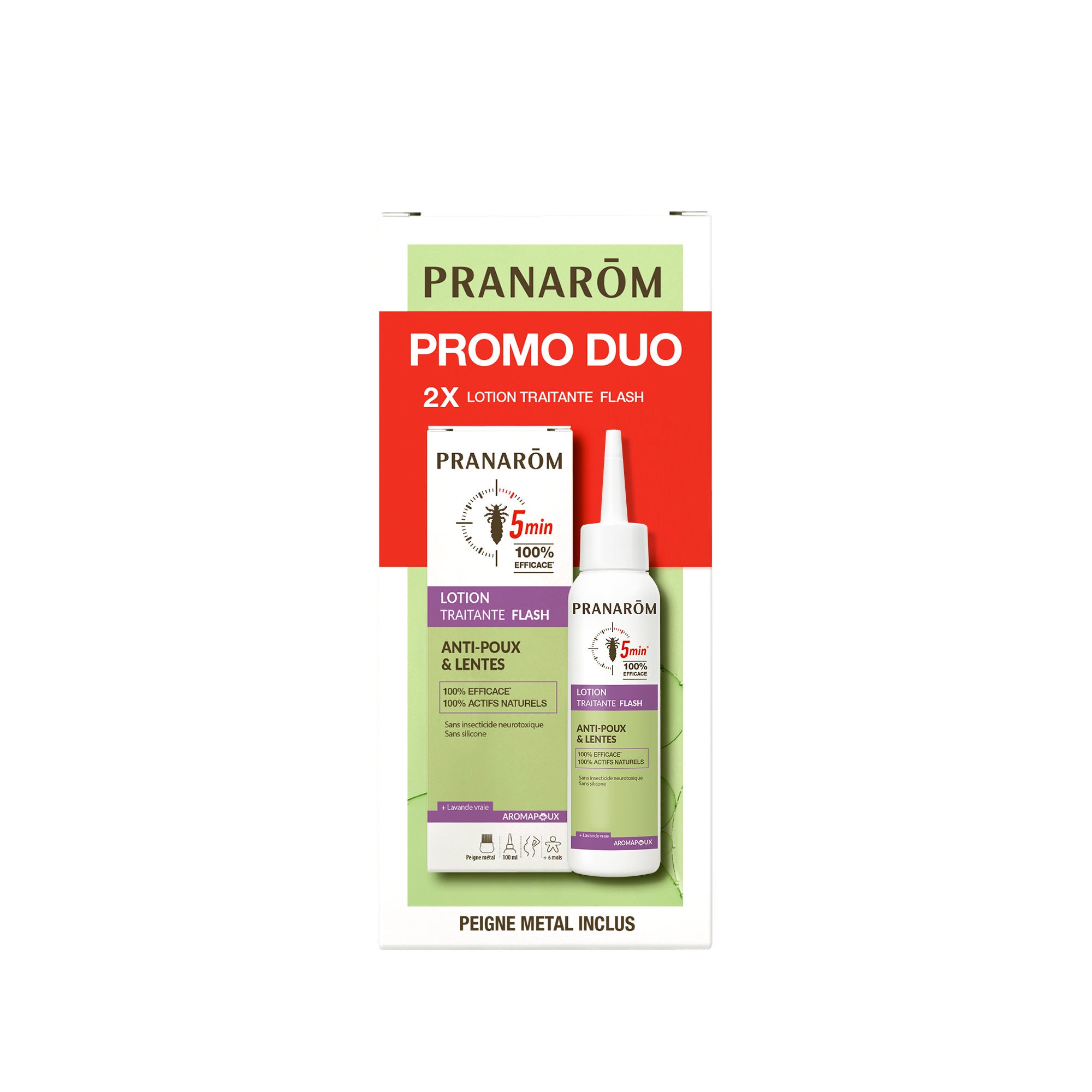Pranarôm Duo pack lotion traitante FLASH anti-poux et lentes 100 ml
