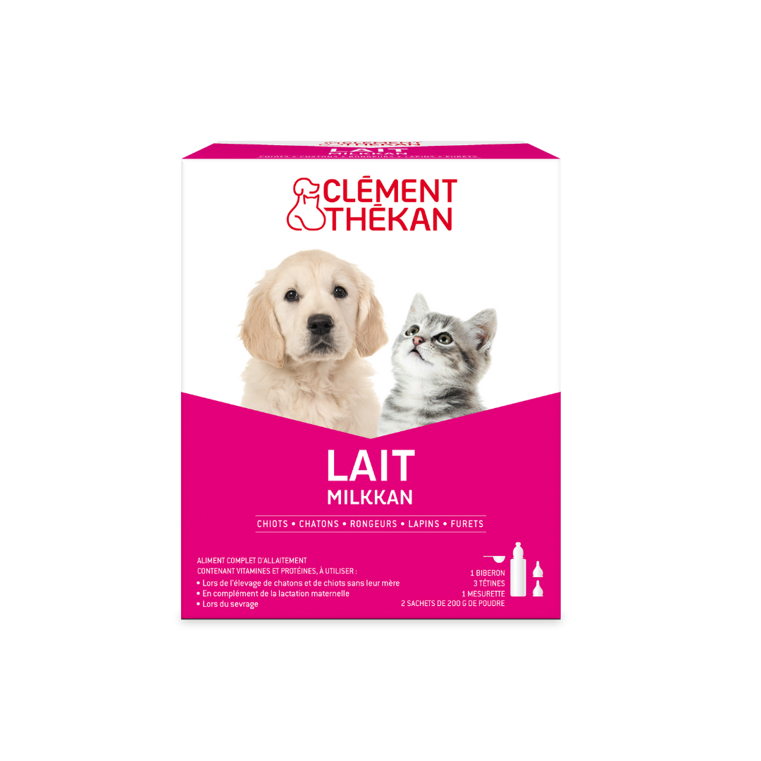Clément Thékan Milkkan Lait maternisé Chiot et chaton 2 x 200 g + biberon