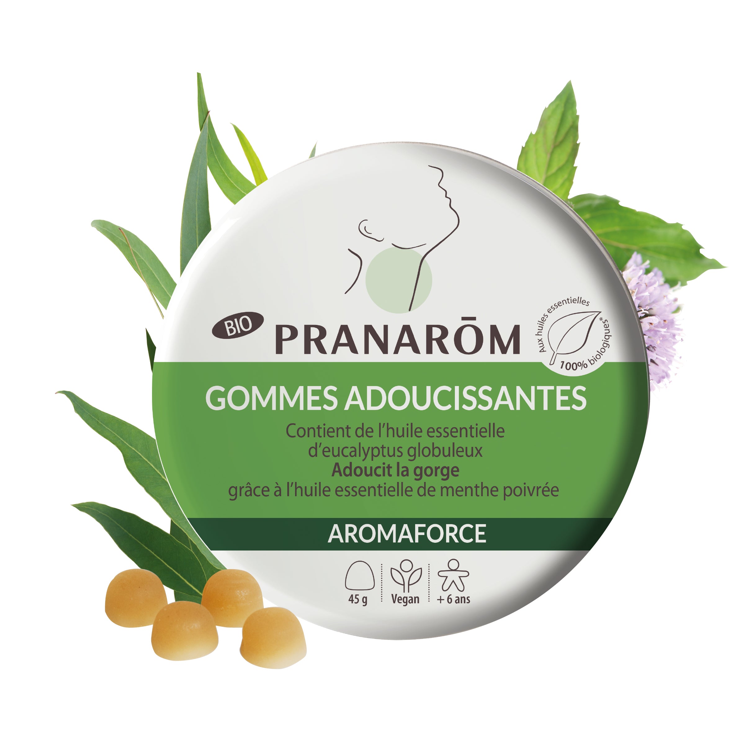 Pranarôm Gommes adoucissantes - Menthe/Eucalyptus BIO